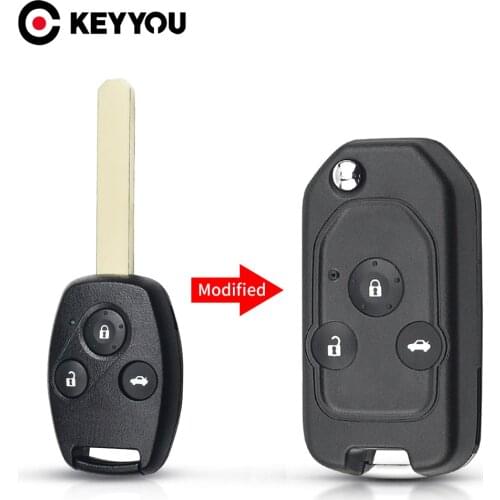KEYYOU 2/3/4 Buttons Modified Flip Remote Car Key Shell Case For Honda Accord Civic 2006-2011 CRV 2018 Pilot fit With Button Pad