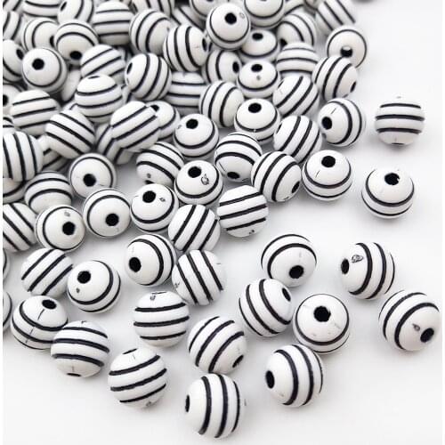 30pcs/10mm Black White stripe Round Beads Multicolor Hole Acrylic Bead Spacer Beads for Jewelry Making DIY Necklace Bracelet