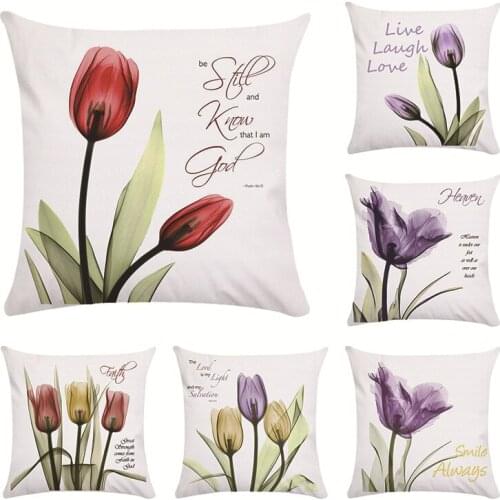 Tulip Cushion Covers Flower 45x45cm Throw Pillow Cover Polyester Decorative 45x45cm Pillow Case