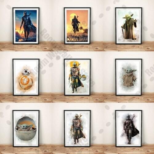 Disney Star Wars Movie Poster The Mandalorian Hero Character Watercolor Canvas Painting Wall Art Living Boy Room Home Decoration