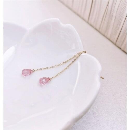 DAIMI Pink Topaz Long Earrings Gemstones 14K Gold Filled Earrings For Women Gift