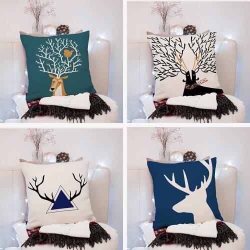 Home Sofa Cushion Pillowcase Linen Short Plush Animal Antler Cushion Cover Living Room Bedroom Decoration
