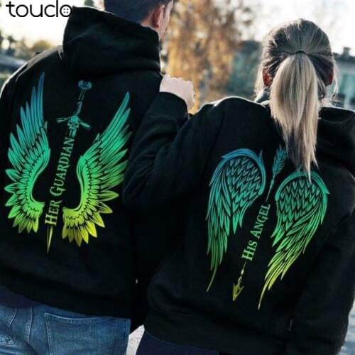 Her Guardian/ His Angel Hoodie Unisex S-3XL Cotton Black
