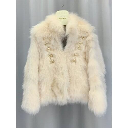 JG06 Winter 2021 Ladies Turtleneck Natural Fox Fur Coat Womens Vintage Design Casual Luxury Genuine Fur Jackets