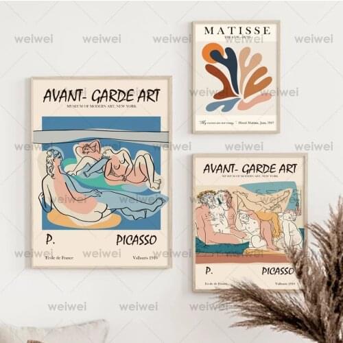 Picasso Matisse Coral Sun Line Girl Nordic Posters and Prints Abstract Art Canvas Painting Wall Pictures for Living Room Decor