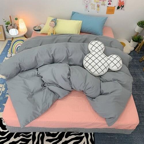 3/4Pcs Solid Duvet Cover Set with Pillowcases and Bed Sheet Soft Reversible Grey Pink Blue Yellow Solid Printed Bedding Set