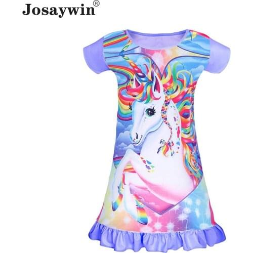 Summer Dress for Girls Print Cartoon Vestidos Kids Dresses for Girls Party Casual Unicorn Dress Baby Children Clothes 2-12 Years