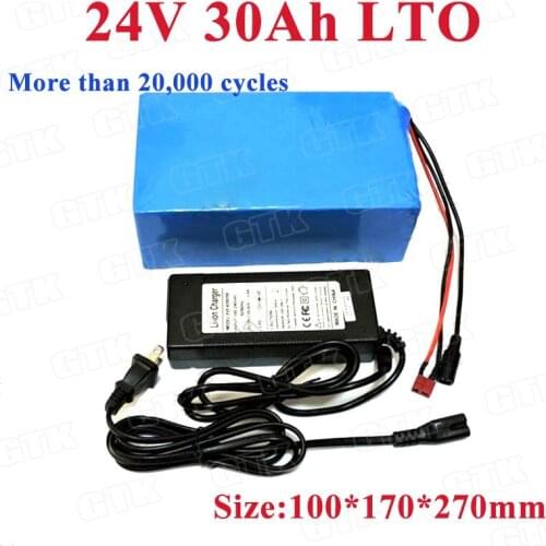Deep cycles Lithium titanate 24v 30ah LTO battery pack with BMS for Wheelchair Bicycle Solar lights UPS inverter+5A Charger