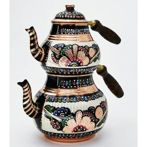 Handcrafted Colorful Flower Pattern Copper Teapot Antique Limited Edition