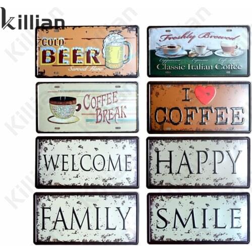 Cafe Metal Plaque with National Writing On Metal Plate Vintage Metal Poster Welcome Metal Painting Bar Club Shop Wall Home Decor