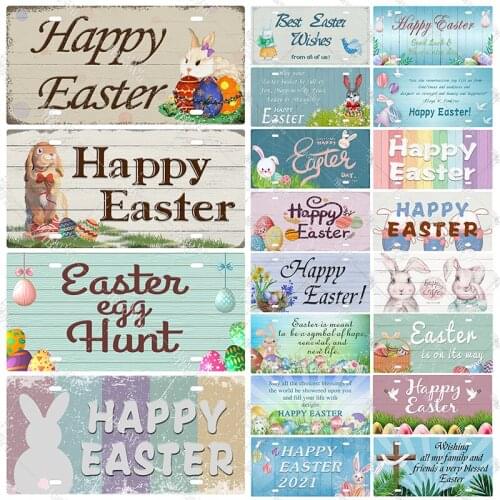 Retro Metal Poster Easter-Eggs Tin Sign Plaques Rabbit Jesus Happy-Easter Wall Decor for Pub/Home/Bar