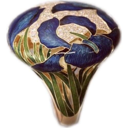 Milangirl Unisex Punk Style Blue Flower Ring Jewelry Retro Arabic Unisex Finger Ring