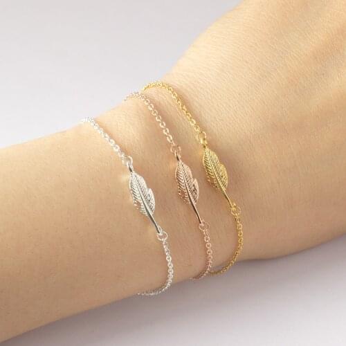 Bohemia Fashion Women Rose Gold Plated Feather Bracelet 2021 Simple Design Exquisite Bracelet for Women Engagement Jewelry