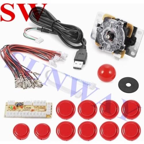 DIY Handle 8 Way Arcade Joystick Kits 5 Pin 24mm/30mm Push Button Replacement Arcade Set Cable USB Encoder To PC Joystick Games