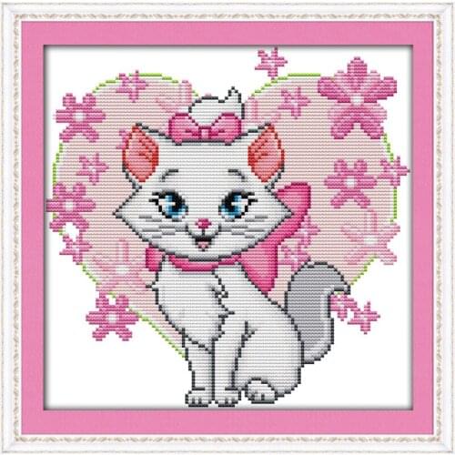 Pink cat(8) cross stitch kit cartoon 14ct 11ct count print canvas stitches embroidery DIY handmade needlework plus