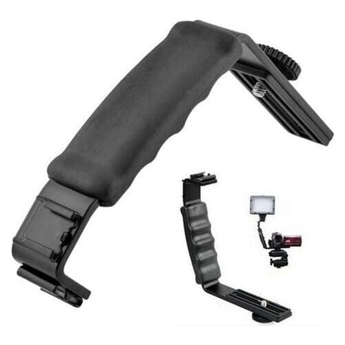 New Heavy Duty Photography Video L bracket with 2 Standard Flash Hot Shoe Mounts