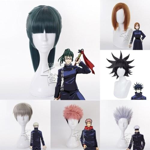 Anime Jujutsu Kaisen Gojo Satoru Cosplay Wigs Anime Zenin Maki Gojo Short Heat Resistant Synthetic Hair Party Wig 40cm