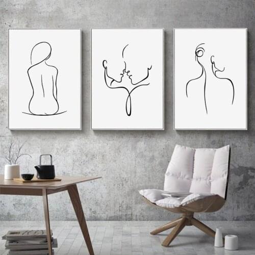 3 Pieces Line Woman Modern Abstract Canvas Poster Wall Painting Nordic Wall Art Pictures for Bedroom Living Room Home Decor