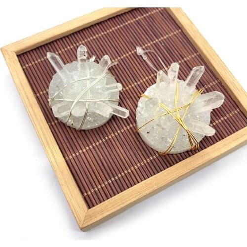 Natural Stone White Crystal Pendant Novelty Irregular Round Reiki Healing Stone Pendant DIY Necklace Bracelet Accessories