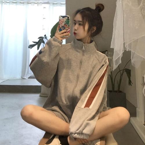 Casual zip-up hoodies women clothing plus size korean style long sleeve harajuku oversized streetwear sweatshirt pink tops