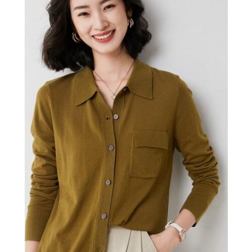 2021 spring and summer shirt POLO knitted cardigan outside womens thin long-sleeved bottoming shirt loose casual jacket women