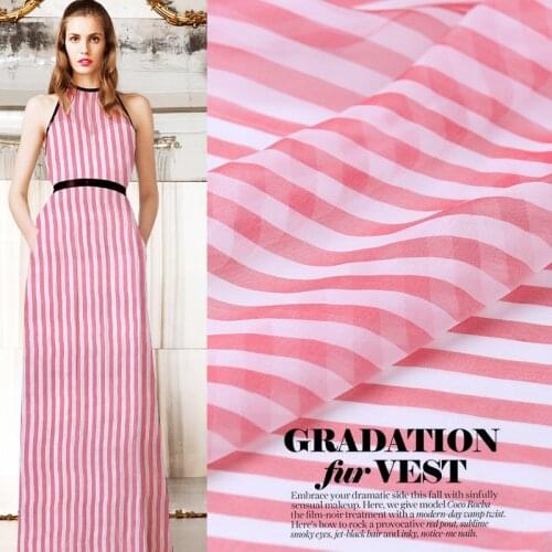 Spring and summer stripe pink silk chiffon fabric thin through silk dress scarf beach skirt fabric Chiffon yarn