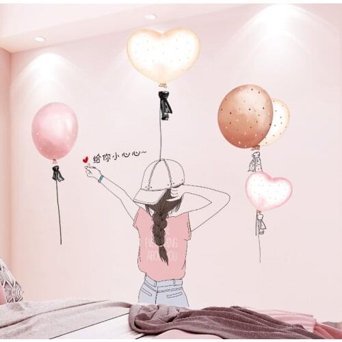 [shijuekongjian] Cartoon Girl Wall Stickers DIY Creative Balloons Mural Decals for Kids Room Baby Bedroom House Decoration