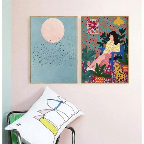 Nordic Poster Vogues Girl Canvas Painting Sunlight Wall Art Print Bird Modern Picture For Living Room On The Wall Home Decor6