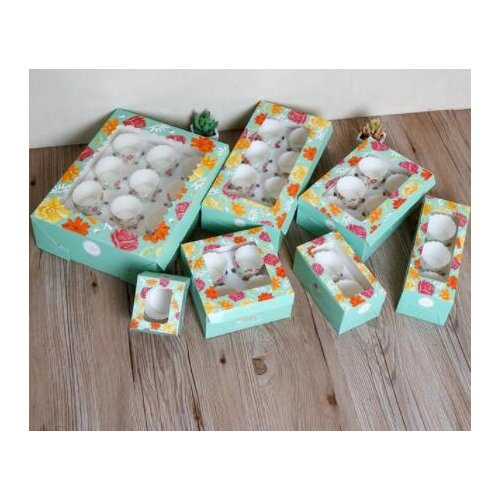 Light green Muffin packaging 3 cupcake box with insert,Kraft paper cake box with clear pvc window, 4 cupcake packing craft box