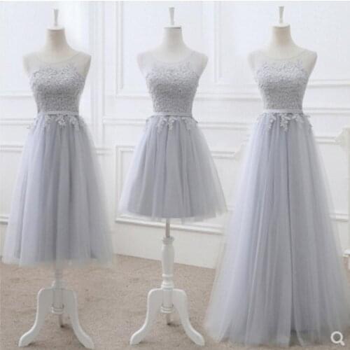 3 Style A Line Lace Bridesmaid Dresses Simple Style Cheap Sliver Grey Tulle Wedding Guest Gown vestido madrinha DQG243