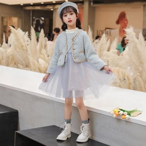 Girls Knitted Clothes elegant Clothes For Girls jacketr + Mesh Dress Outfit For Girls Autumn Winter Childrens Clothes