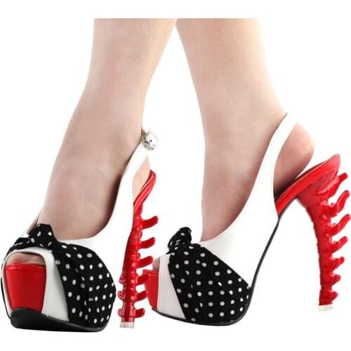 SHOW STORY Vintage Red White Black Polka Dots Slingback Gladiator Platform Bone Heels Club Pumps