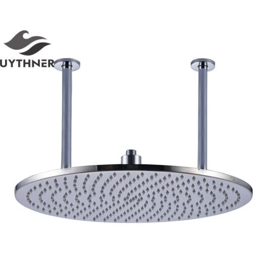 Solid Brass Chrome Polished 20 Inch Round Shower Head Rainfall Shower Sprayer with Shower Arm Ceiling Mounted