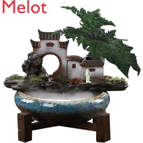 Clay Ceramic Feng Shui Fortune Flowing Water Ornaments Home Living Room Interior TV Cabinet Fish Tank Humidifier Decorations
