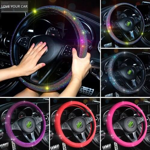 Universal Car Steering Wheel Cover Sparking Rhinestones Decoration for Woman Girl Steering Wheel Cute Car Accessories