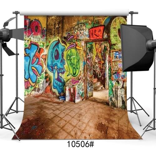 Comic Graffiti Brick Floor Door Vinyl Photography Background For Portrait Baby Shower Backdrops Photo Shoot Booth Photocall