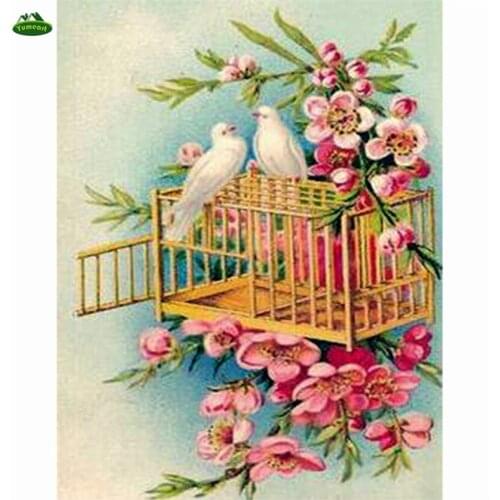 YUMEART 5D DIY Diamond Painting Pigeons Cross Stitch Rhinestones Crystal Art Crafts Full Drill Diamond Embroidery Flower