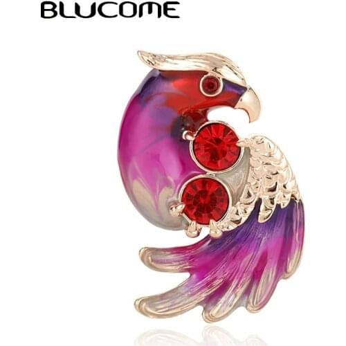 Blucome Multi-Color Enamel Eagle Birds Brooches Pins For Women Men Suit Coat Corsage Exquisite Rhinestone Animal Brooch Corsage