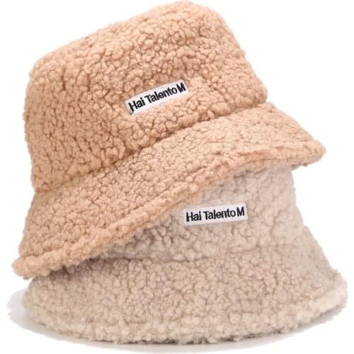 Women Hat Solid Artificial Fur Warm Female Cap Faux Fur Winter Bucket Hat for Women Outdoor Sunscreen Sun Hat Panama Cap TOP HQ