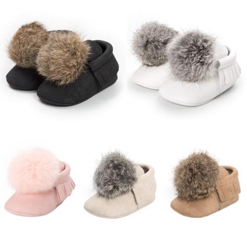 Winter Newborn Baby Girls Pom Shoes Soft Sole Anti-Slip Shoes Prewalker Trainer Pram Princess Casual Sneaker 0-18M