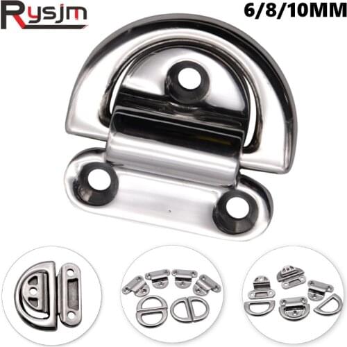 1 Piece Marine Grade Stainless Steel 316 D Ring Deck Folding Pad Eye Lashing Tie Down Cleat for Marine Yacht Boat 6mm/8mm/10mm