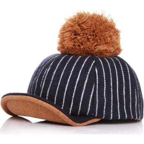 2016 Fashion Childrens Baseball Cap Autumn And Winter Wool Striped Peaked Cap Adjustable Warm Hat Flat Tongue Fur Hat