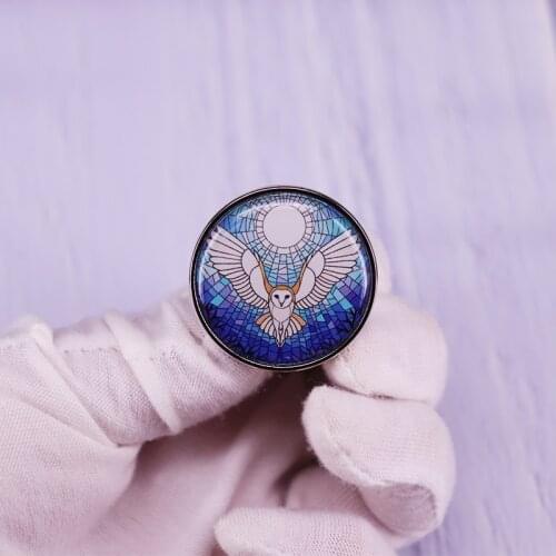 White Phantom Pin Owl Glass Cabochon Button Badge