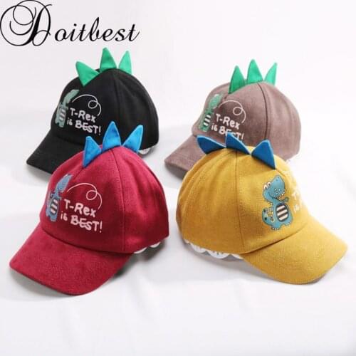 Doitbest 2-8 Years old Spring summer Children Baseball Cap Boys Girls Cartoon Dinosaur Corduroy Kid Hip Hop Hat Sun Snapback cap