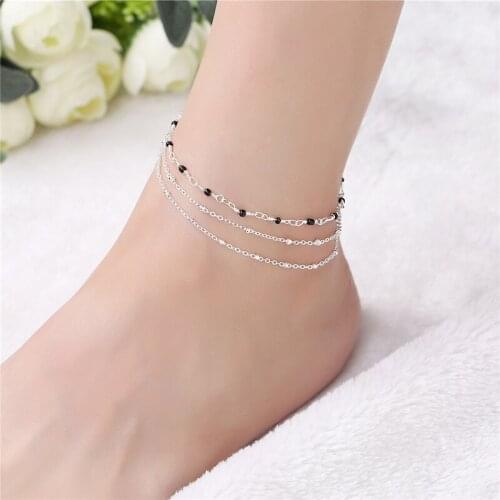925 Sterling Silver Beads Curb Chain Anklet for Women Girls Friend Foot Jewelry Bracelet CB156