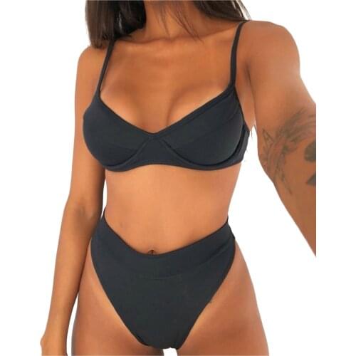 High Waist Brazilian Swimsuit Women Summer Sexy Solid V-neck Halter Bikini Beach Swimwear Banadores Mujer 2021 Biquinis Feminino
