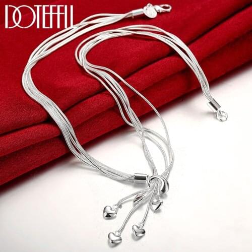 DOTEFFIL 925 Sterling Silver Five Heart Snake Chain Necklace For Women Charm Wedding Engagement Party Fashion Jewelry