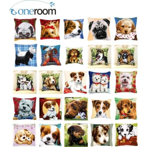 DOGS Cross Stitch Cushion Cover YORKSHIRE WITH BOW Pillow Case Acrylic Cross Stitch Kits Pre-Printed Cushion Sofa Pillows