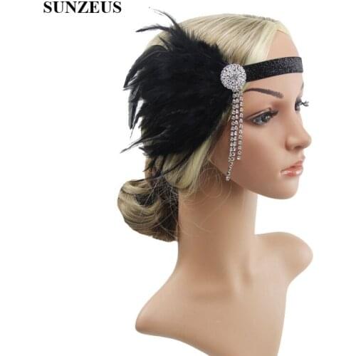 Black Feathers Headband Elastic Wedding Headwear Beaded Tassel Charming Prom Dancing Hair Accessories BQ088