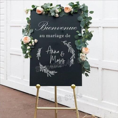 French Bienvenue Welcome Wedding Sign Decal Stickers Rustic Simple Wedding Decor Removable Vinyl Decals Custom Personalised G392